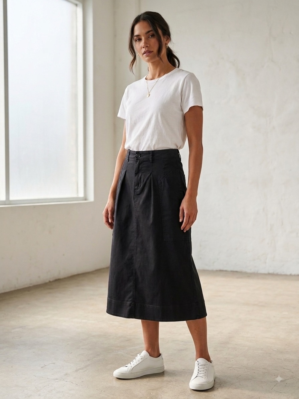 Velvet by Graham & Spencer Midi Cotton Skirt Black Modern , size 4